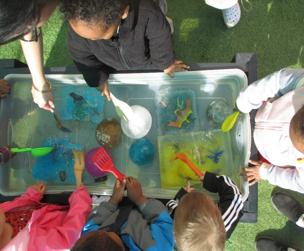 Ice block sensory bin